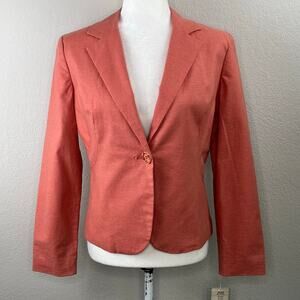 Allen by ABS Peach Linen Blend One Button Notch Lapel Blazer Jacket NWT Size 6
